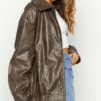 Ženska kožna jakna, biker stil, umjetna koža, prednji zatvarač, rever ovratnik, dugi rukavi