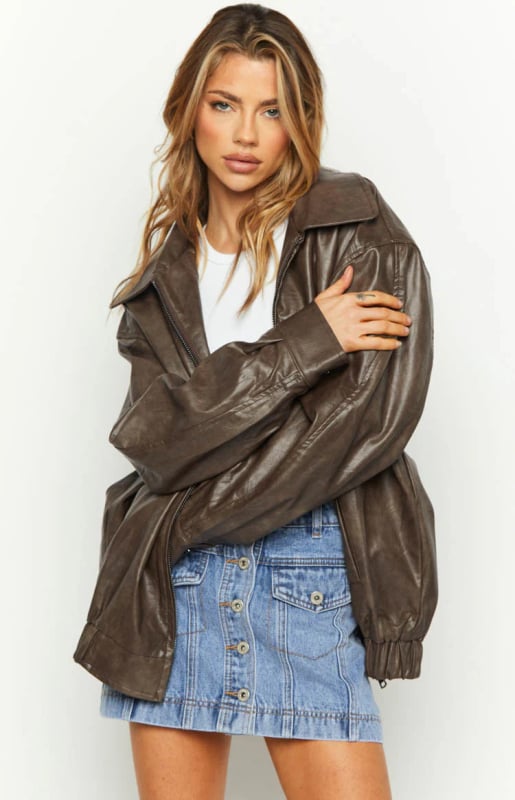 Ženska kožna jakna, biker stil, umjetna koža, prednji zatvarač, rever ovratnik, dugi rukavi