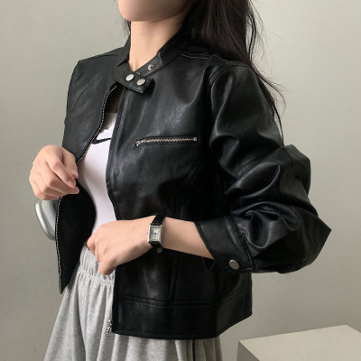 Prowow PU kožna jakna — ležerni japansko-korejski stil, okrugli ovratnik, zip zatvarač, ravni kroj, umjetna koža.