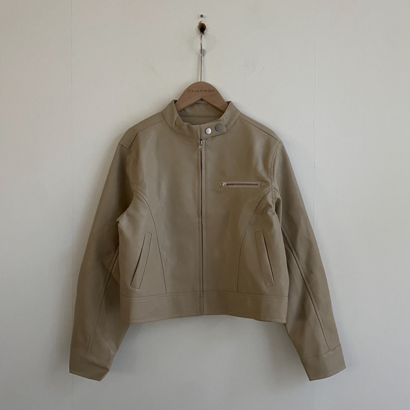 Prowow PU kožna jakna — ležerni japansko-korejski stil, okrugli ovratnik, zip zatvarač, ravni kroj, umjetna koža.