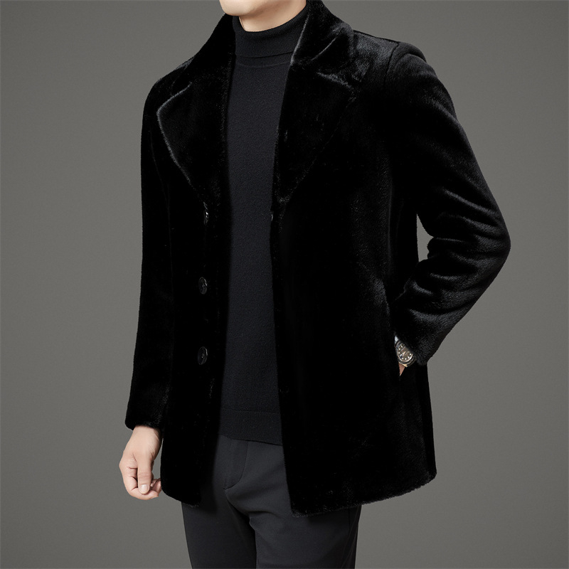 Kaput od mink velura, srednja duljina, korejski stil, ovratnik od sakoa