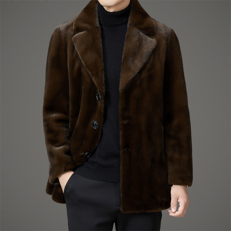 Kaput od mink velura, srednja duljina, korejski stil, ovratnik od sakoa