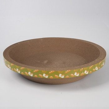 Macska karmoló tábla kör alakú gofrált kartonból készült tálkával, egyszerű stílus