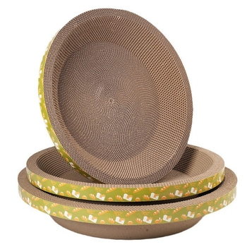 Macska karmoló tábla kör alakú gofrált kartonból készült tálkával, egyszerű stílus