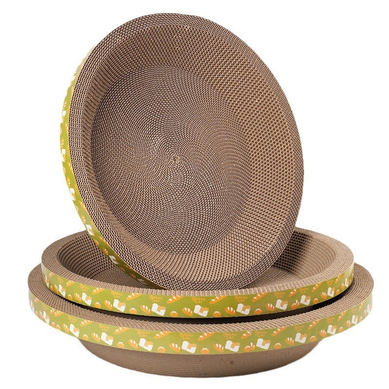 Macska karmoló tábla kör alakú gofrált kartonból készült tálkával, egyszerű stílus