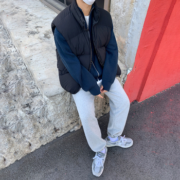 Férfi pamut töltésű mellény, fleece-bélés, laza szabás, Vinylon anyag, cipzárral díszítés