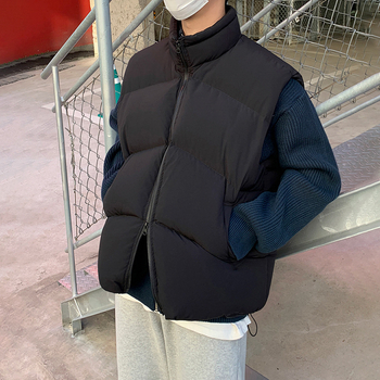 Férfi pamut töltésű mellény, fleece-bélés, laza szabás, Vinylon anyag, cipzárral díszítés