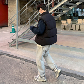 Férfi pamut töltésű mellény, fleece-bélés, laza szabás, Vinylon anyag, cipzárral díszítés