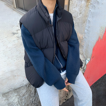 Férfi pamut töltésű mellény, fleece-bélés, laza szabás, Vinylon anyag, cipzárral díszítés