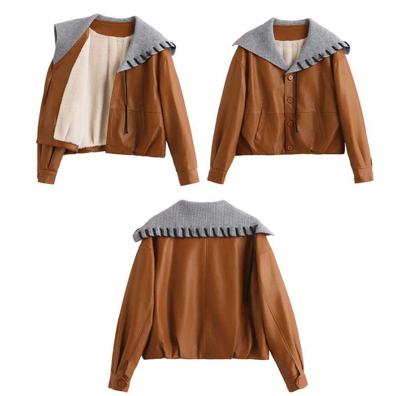 Ženska PU kožna jakna, ovratnik LAPEL, dugi rukavi, jednostruko kopčanje, opušten kroj