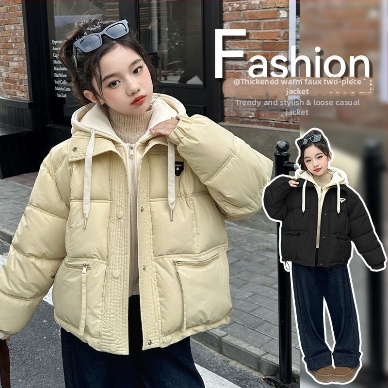 Детско зимно палто от памук с пухово-памучен пълнеж, качулка, удебелено, за новородени до 1 година