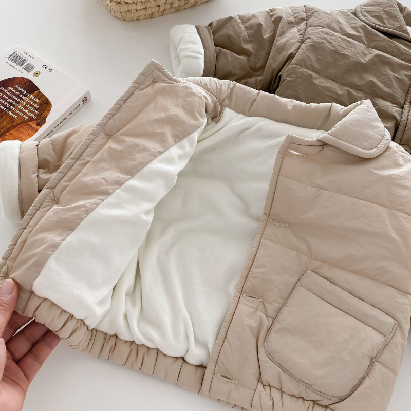 Детско яке в корейски стил, нейлоново външно покритие с подплата, дебело зимно, за деца 3–8 години, едностранно закопчаване, с яка