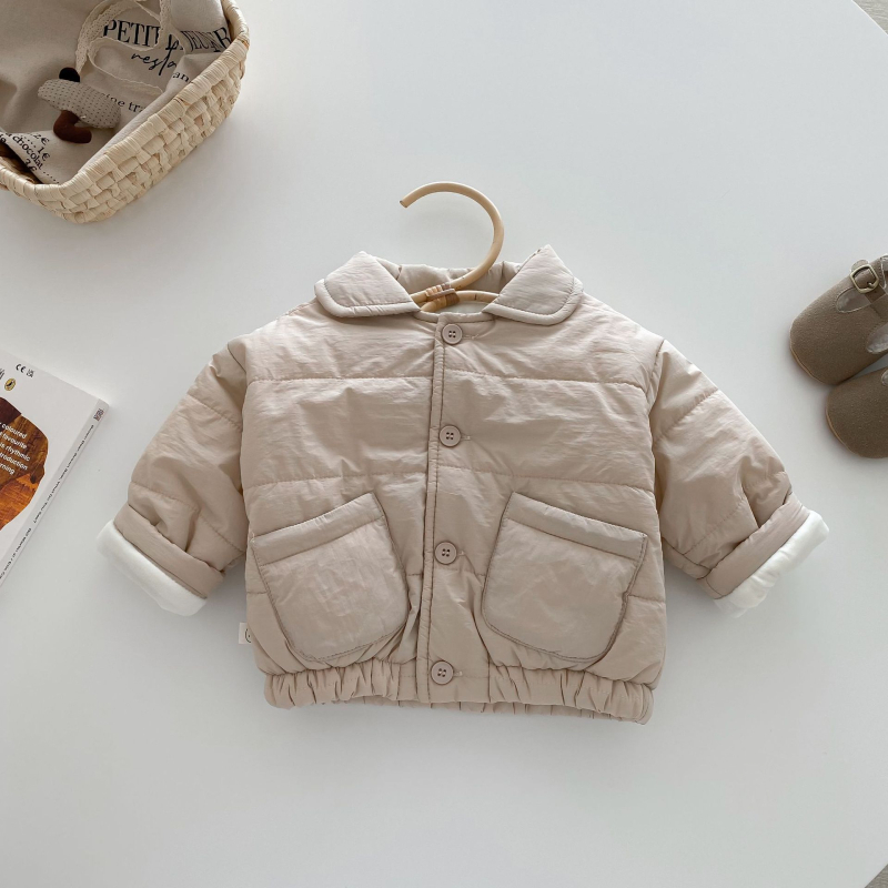 Детско яке в корейски стил, нейлоново външно покритие с подплата, дебело зимно, за деца 3–8 години, едностранно закопчаване, с яка