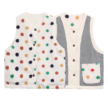 Reverzibil báránygyapjú mellény poliészter bélésével, lazább szabás, japán retro stílus, középhossz, háromdimenziós zsebek