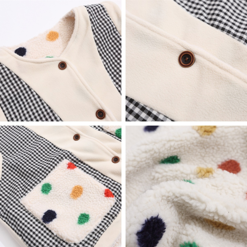 Reverzibil báránygyapjú mellény poliészter bélésével, lazább szabás, japán retro stílus, középhossz, háromdimenziós zsebek