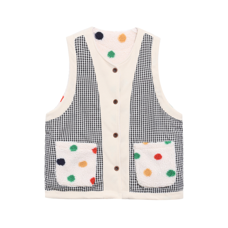 Reverzibil báránygyapjú mellény poliészter bélésével, lazább szabás, japán retro stílus, középhossz, háromdimenziós zsebek