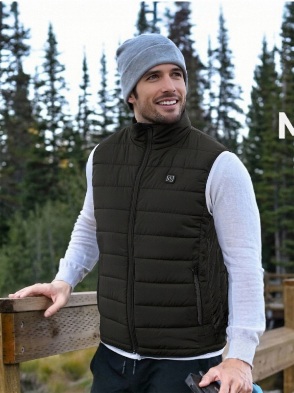 Elektromos fűtésű mellény, USB-tápellátás, állandó hőmérsékletű fűtés, vastag poliészter anyag, uniszex téli mellény