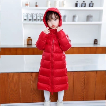 Унисекс детско зимно палто с пухово-памучно напълване, средна дължина, с качулка