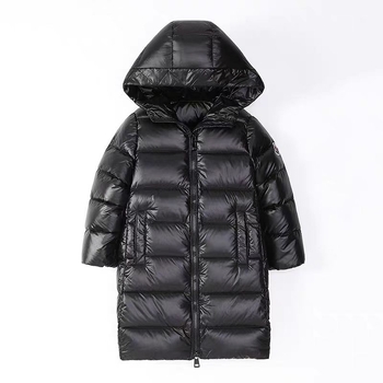 Унисекс детско зимно палто с пухово-памучно напълване, средна дължина, с качулка
