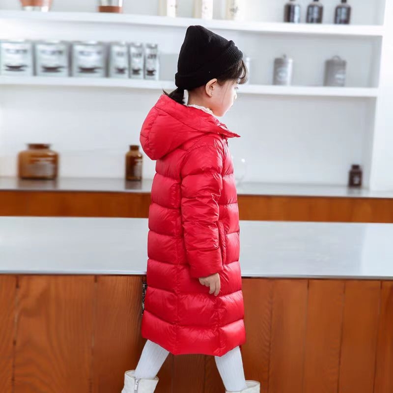 Унисекс детско зимно палто с пухово-памучно напълване, средна дължина, с качулка
