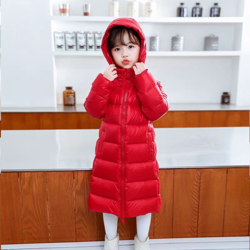 Унисекс детско зимно палто с пухово-памучно напълване, средна дължина, с качулка