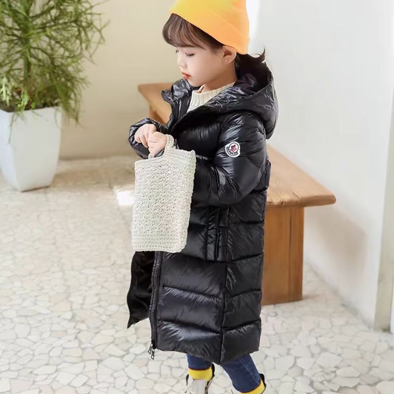 Унисекс детско зимно палто с пухово-памучно напълване, средна дължина, с качулка