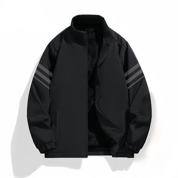 Muška jesenska minimalistička jakna sa stojećim ovratnikom i zipom, opuštena silueta, poliester