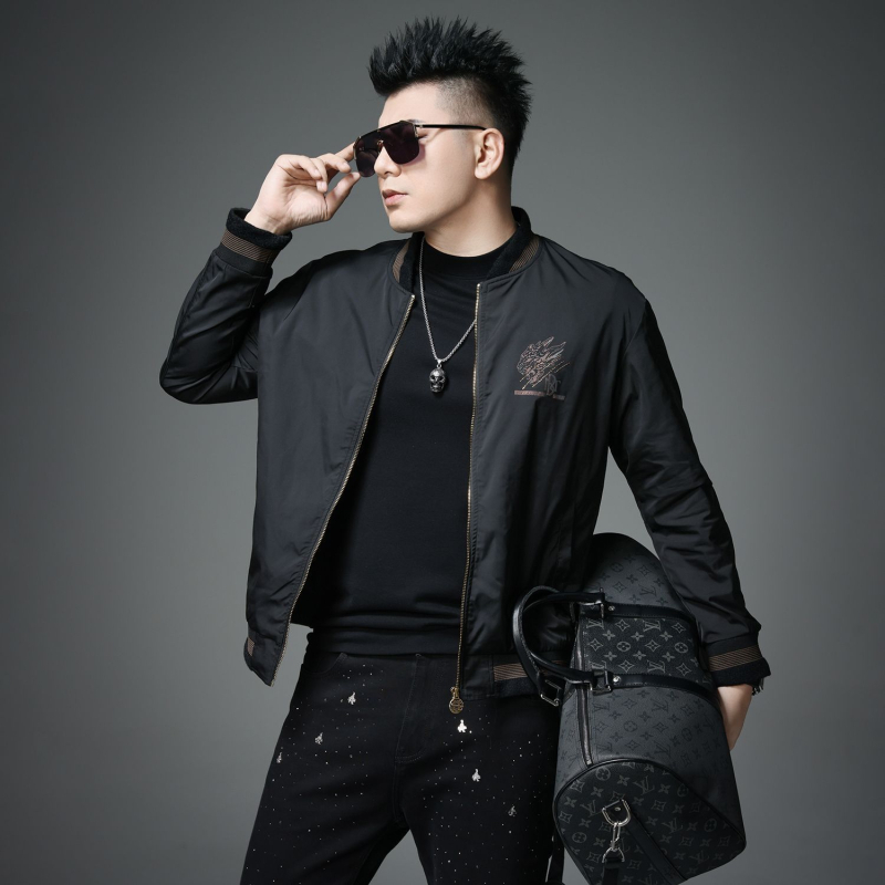 Jachetă masculină cu imprimare tigru și guler baseball, croială slim, material gros, amestec Lycra-vinylon