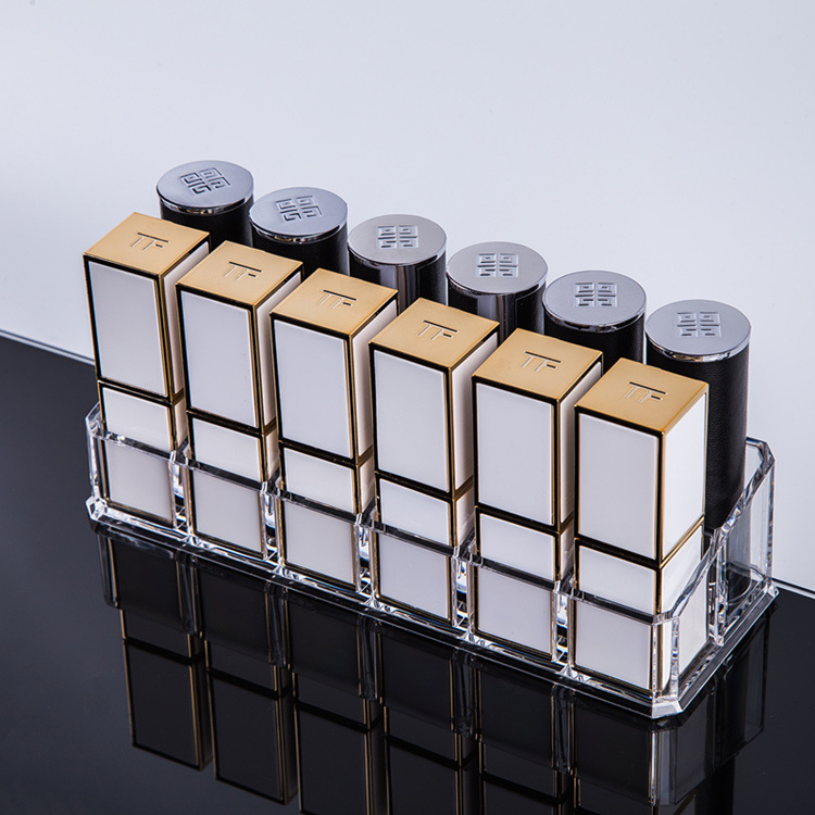 Átlátszó rúzstartó rácsos kialakítással – asztali sminkrendező, egy rétegű tároló