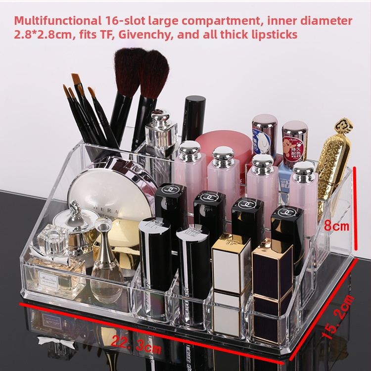 Átlátszó rúzstartó rácsos kialakítással – asztali sminkrendező, egy rétegű tároló