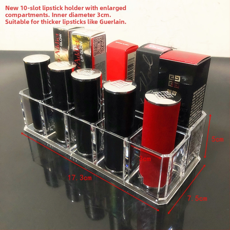 Átlátszó rúzstartó rácsos kialakítással – asztali sminkrendező, egy rétegű tároló