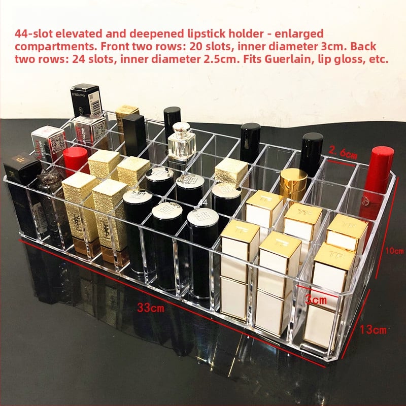 Átlátszó rúzstartó rácsos kialakítással – asztali sminkrendező, egy rétegű tároló