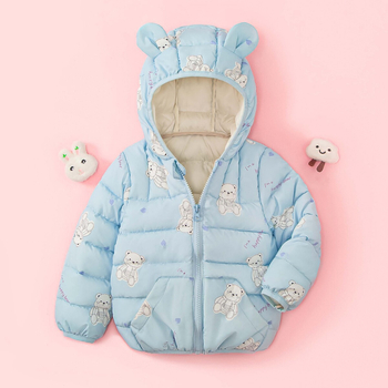 Детско яке в корейски стил, карикатурен принт, полиестерова пълнеж, без подплата, за зима и есен