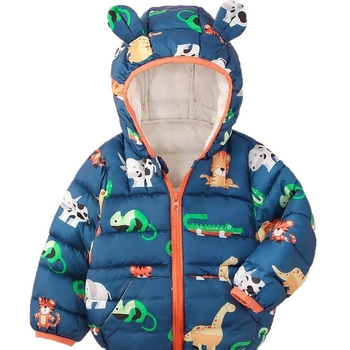 Детско яке в корейски стил, карикатурен принт, полиестерова пълнеж, без подплата, за зима и есен