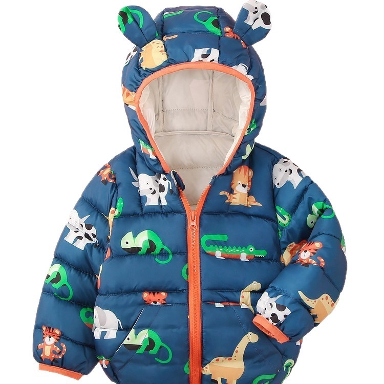 Детско яке в корейски стил, карикатурен принт, полиестерова пълнеж, без подплата, за зима и есен