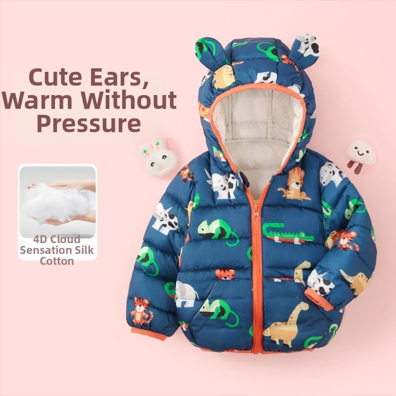 Детско яке в корейски стил, карикатурен принт, полиестерова пълнеж, без подплата, за зима и есен
