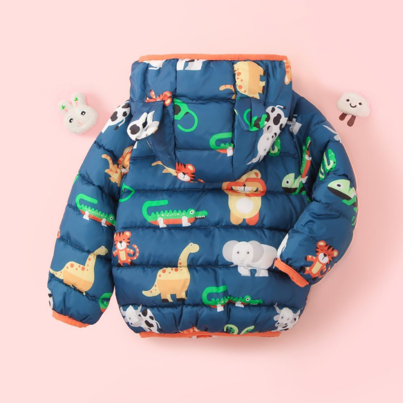 Детско яке в корейски стил, карикатурен принт, полиестерова пълнеж, без подплата, за зима и есен