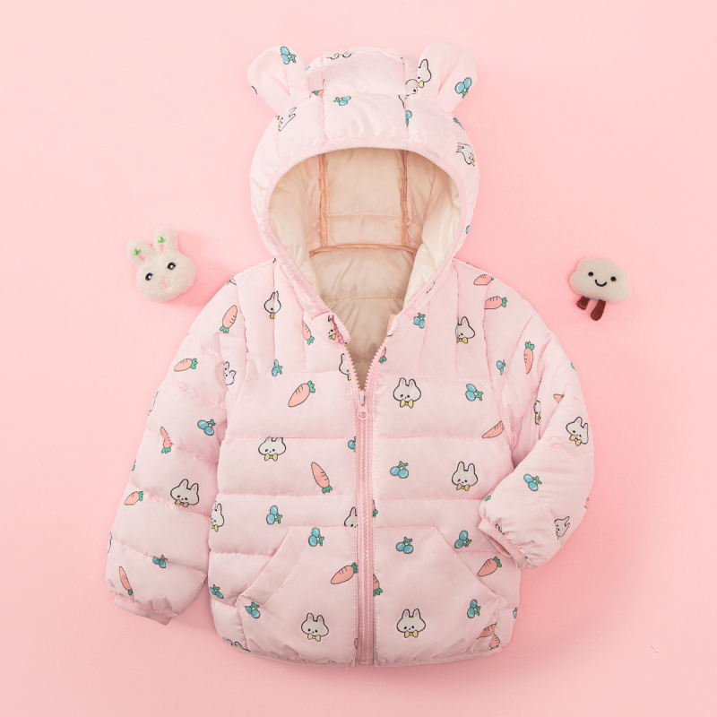 Детско яке в корейски стил, карикатурен принт, полиестерова пълнеж, без подплата, за зима и есен