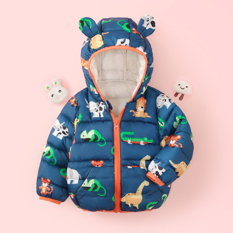 Детско яке в корейски стил, карикатурен принт, полиестерова пълнеж, без подплата, за зима и есен