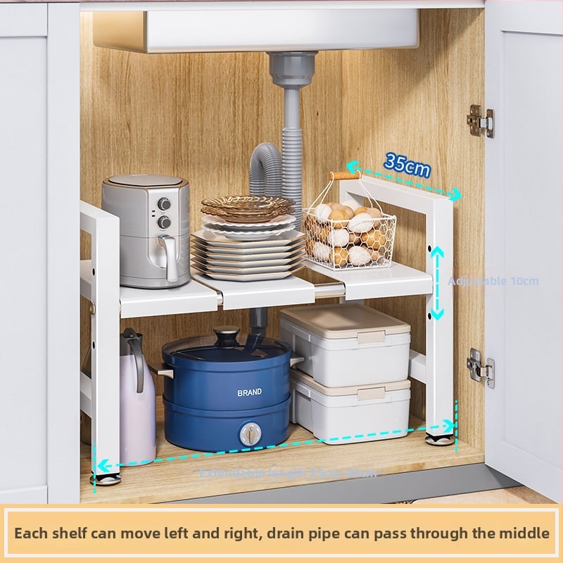 Konyhai kihúzható mosogató alatti tároló – Többfunkciós edény szervező, szekrény belső tárolás, szénacél, modern minimalista stílus