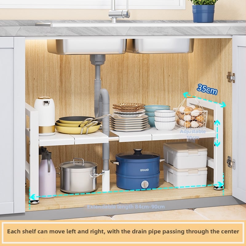 Konyhai kihúzható mosogató alatti tároló – Többfunkciós edény szervező, szekrény belső tárolás, szénacél, modern minimalista stílus