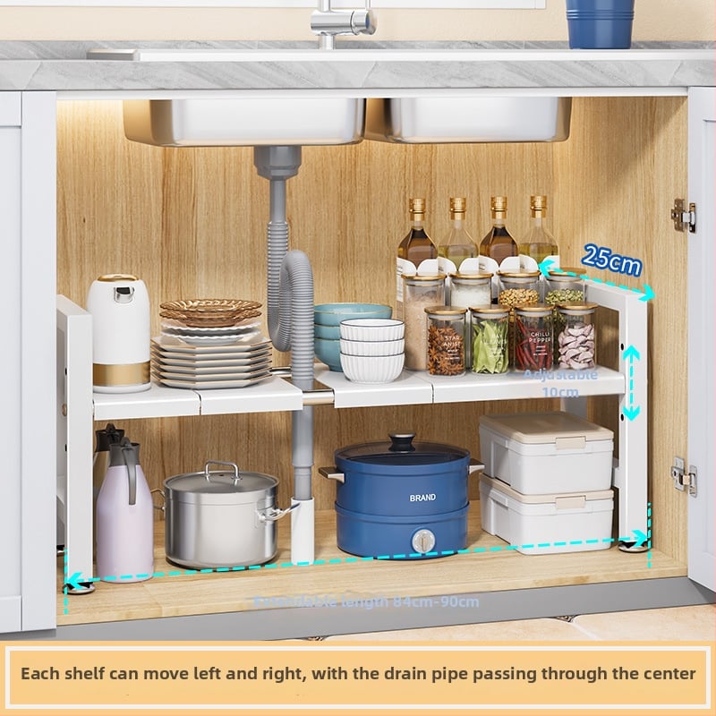 Konyhai kihúzható mosogató alatti tároló – Többfunkciós edény szervező, szekrény belső tárolás, szénacél, modern minimalista stílus