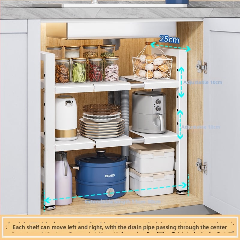 Konyhai kihúzható mosogató alatti tároló – Többfunkciós edény szervező, szekrény belső tárolás, szénacél, modern minimalista stílus