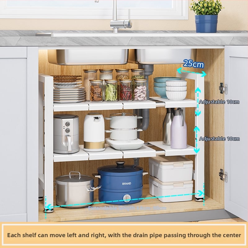 Konyhai kihúzható mosogató alatti tároló – Többfunkciós edény szervező, szekrény belső tárolás, szénacél, modern minimalista stílus