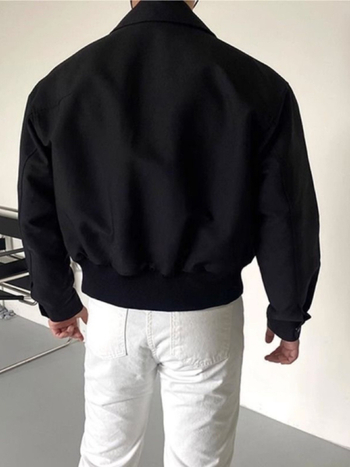 Muška ležerna bomber jakna s kapuljom, ovratnik tipa lapel, zatvarač, vuna s krznom kunića, jesen 2024