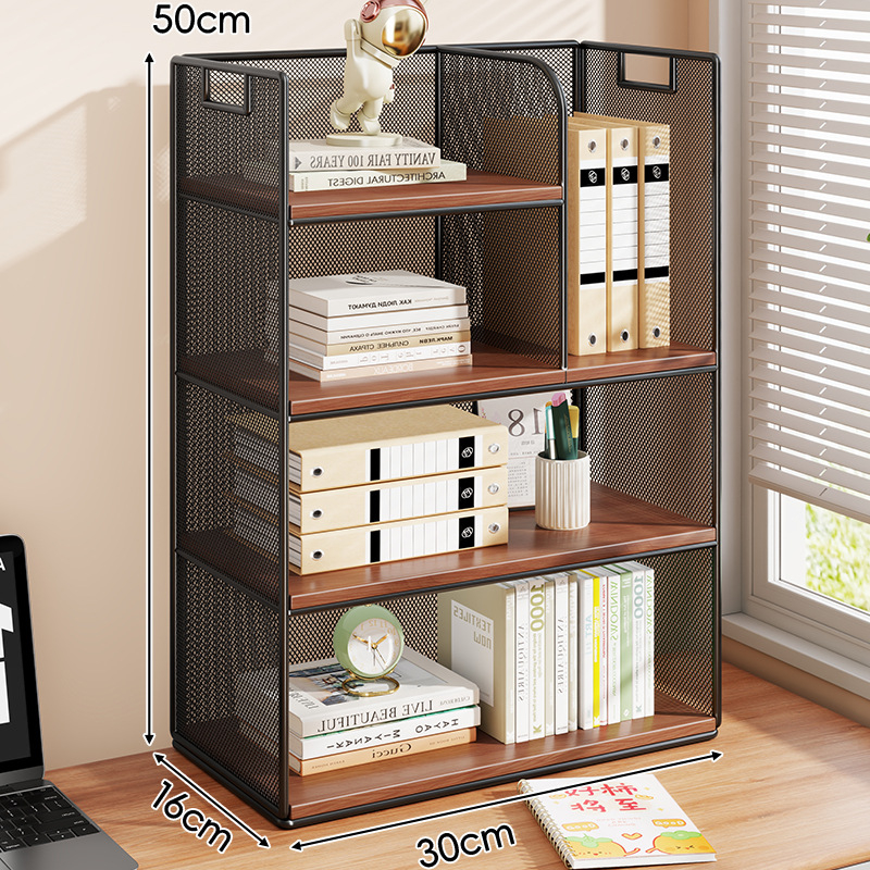 Stolový regál — viacposchodový organizér, kovový rám + drevená doska, moderný minimalistický štýl, univerzálny priestor, multifunkčný