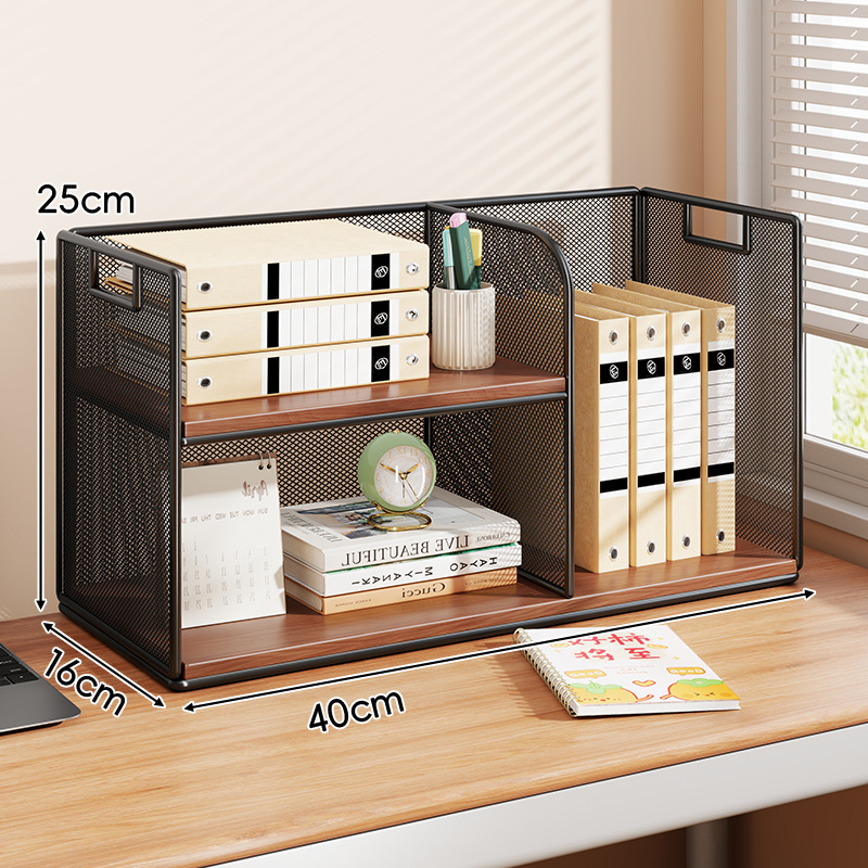 Stolový regál — viacposchodový organizér, kovový rám + drevená doska, moderný minimalistický štýl, univerzálny priestor, multifunkčný