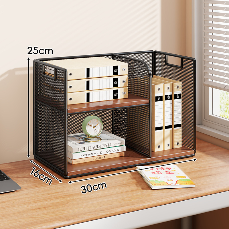 Stolový regál — viacposchodový organizér, kovový rám + drevená doska, moderný minimalistický štýl, univerzálny priestor, multifunkčný