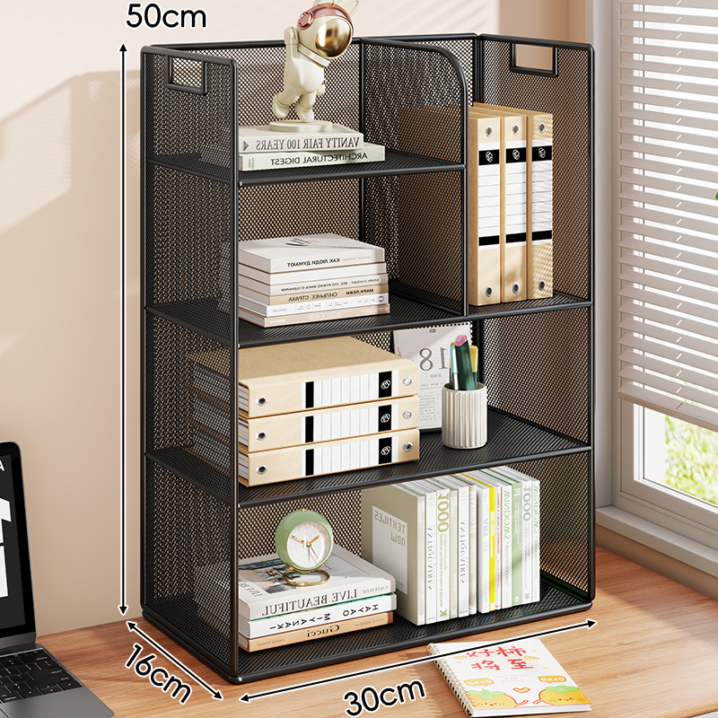 Stolový regál — viacposchodový organizér, kovový rám + drevená doska, moderný minimalistický štýl, univerzálny priestor, multifunkčný