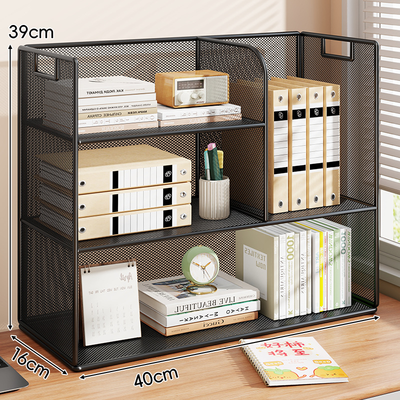 Stolový regál — viacposchodový organizér, kovový rám + drevená doska, moderný minimalistický štýl, univerzálny priestor, multifunkčný